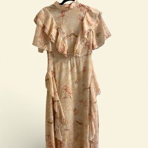 Floral Ruffle Midi Dress in Light Pink and Cream